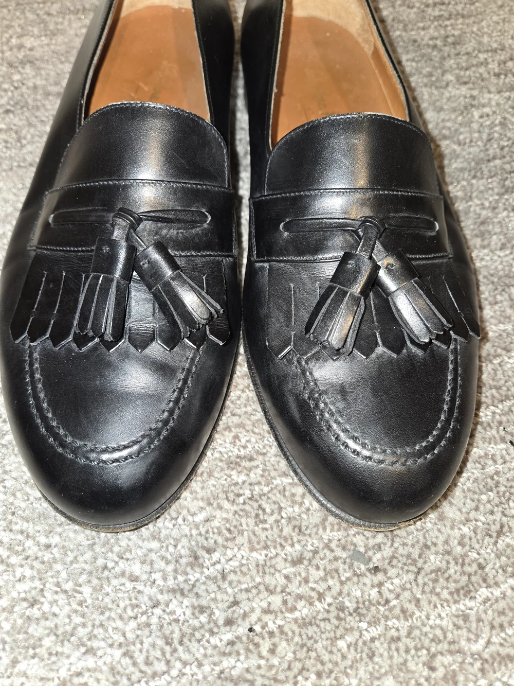 Salvatore Ferragamo Men's Black Leather Tassel SlipOn Loafer 9 EE Classic Luxury